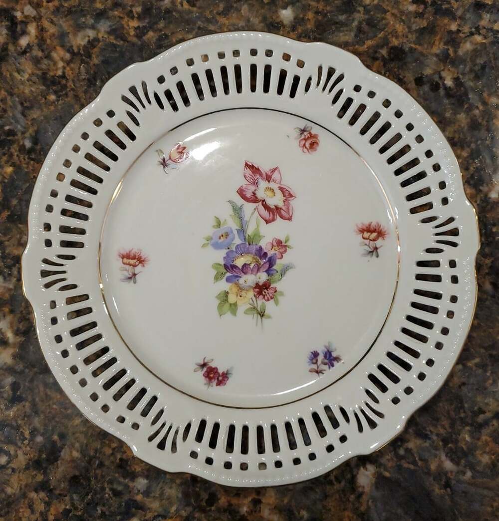 Vintage German Reticulated Plate With flowers